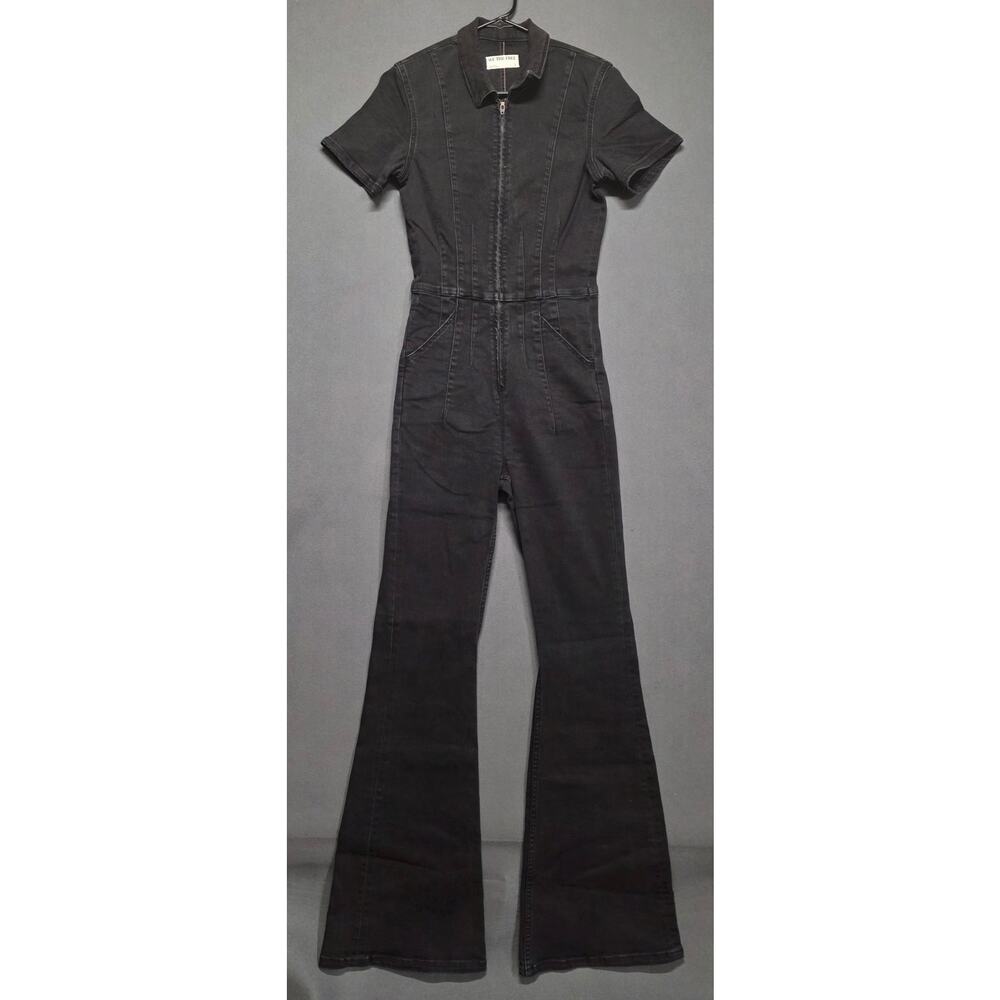 Free People We The Free Jayde Flare Jumpsuit Black Mamba Denim Size Small - Picture 2 of 9